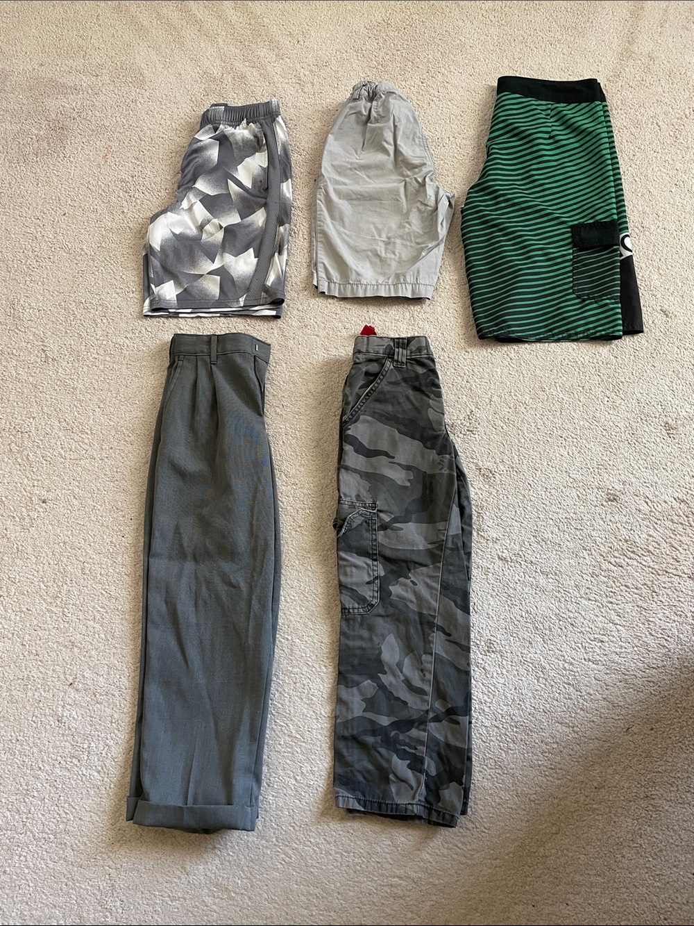 Kids Gray Camo Cargo Shorts and pants